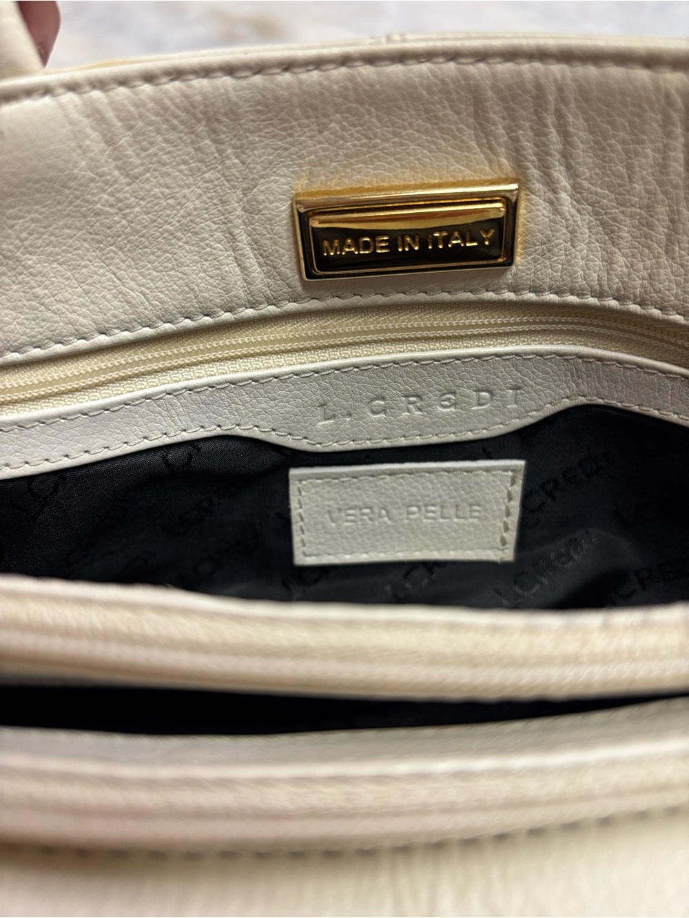 L. Credi Ivory Leather Tote Bag Made In Italy Vera Pelle Cream Handbag - Picture 7 of 8